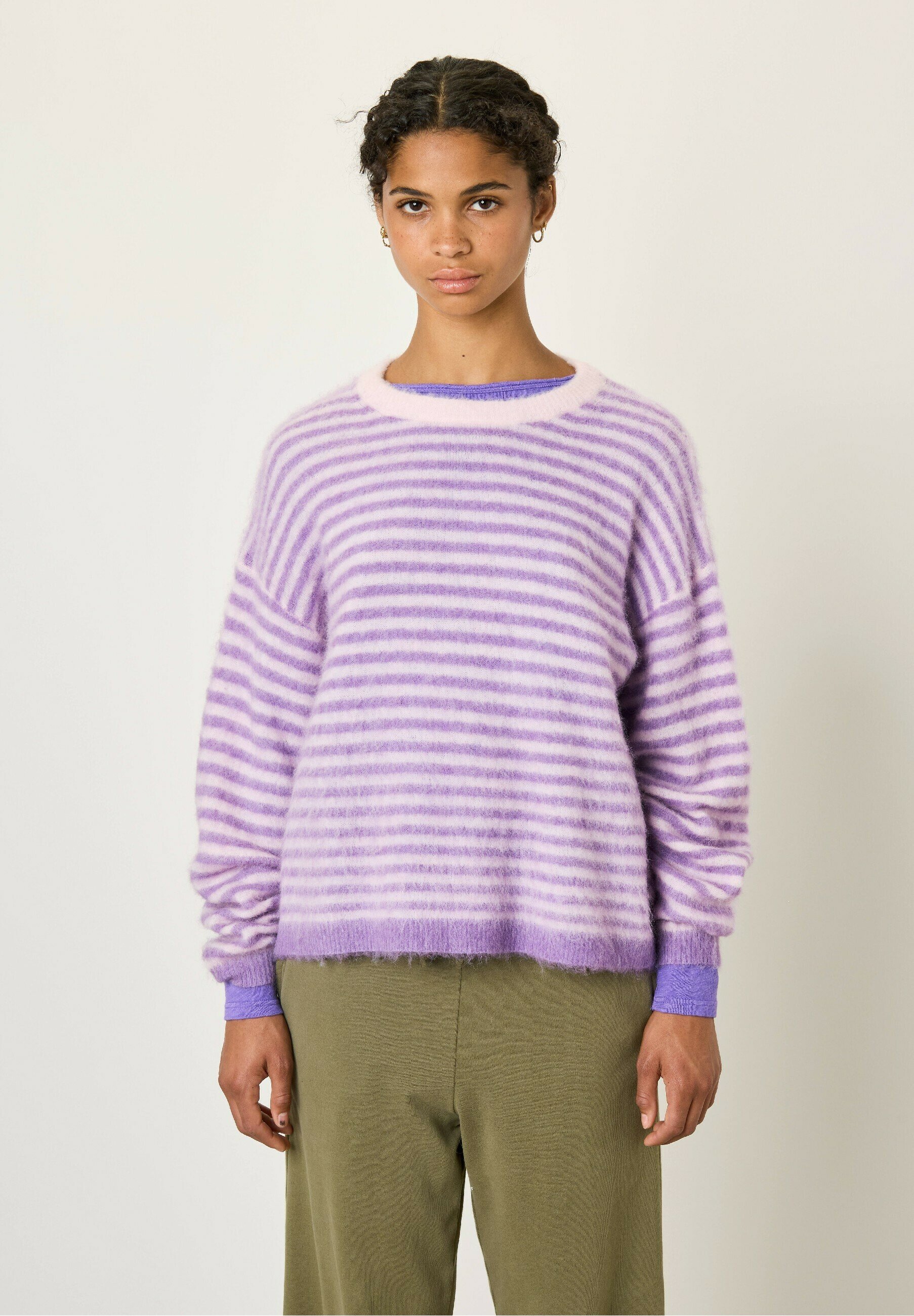 Sweat-shirt Femme Rayé Oversized - Col Rond, Manches Longues - Style Marinière Vintage Y2K