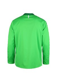 Langemouwen doelmanstricot in felgroen, gemaakt van lichtgewicht, gladde stof. Heeft een ronde halslijn en minimale details.