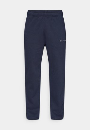 Navy sweatpants with an elastic waistband, tapered legs, and a small white logo on the left thigh. Made from soft, stretchable fabric.