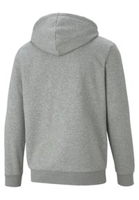 Felpa grigia con cappuccio realizzata in morbido tessuto misto cotone. Presenta un design semplice con tasca a marsupio e polsini a coste.