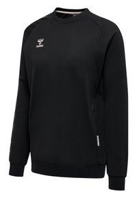 Felpa nera in tessuto testurizzato. Presenta un collo rotondo, maniche lunghe e un logo discreto sul petto. Include polsini a costine.