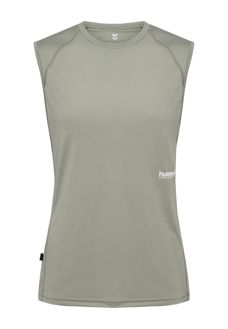 Ärmesskör sporttröja i ljusgrön. Tillverkad av texturerat tyg med rundad halsringning. Har logotyp på sidan och kontrasterande sömmar.