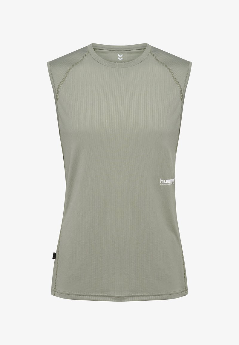 Ärmesskör sporttröja i ljusgrön. Tillverkad av texturerat tyg med rundad halsringning. Har logotyp på sidan och kontrasterande sömmar.