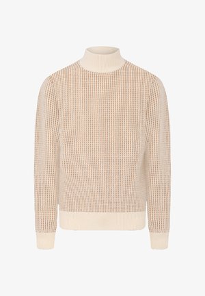 Suéter de cuello alto beige hecho de tejido de punto texturizado. Cuenta con puños y dobladillo acanalados. Corte clásico con una silueta ligeramente holgada.
