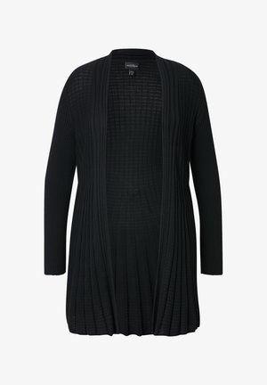 Ulla Popken PLEATED LONGLINE OPEN SHAPE CARDIGAN - Chaqueta de punto - black