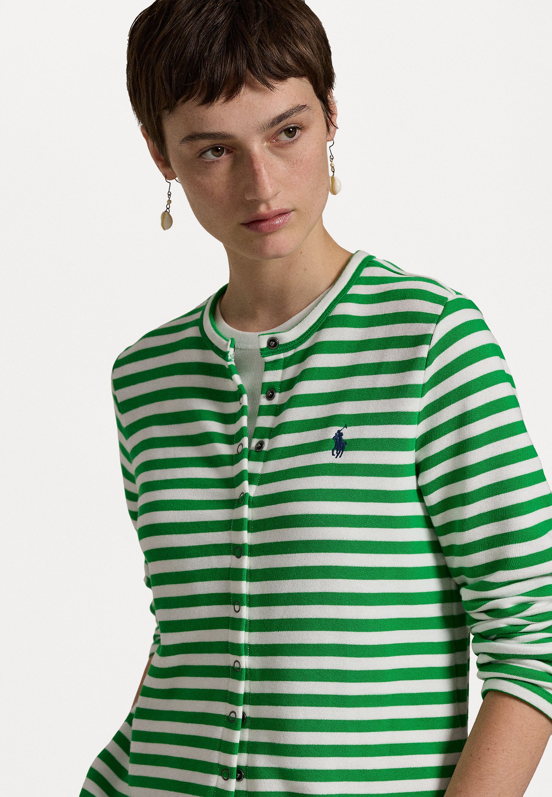 売れ筋商品|||ラルフローレン ニット&セーター レディース アウター STRIPED FRENCH TERRY CARDIGAN - Cardigan - preppy green/white Striped French Terry Cardigan