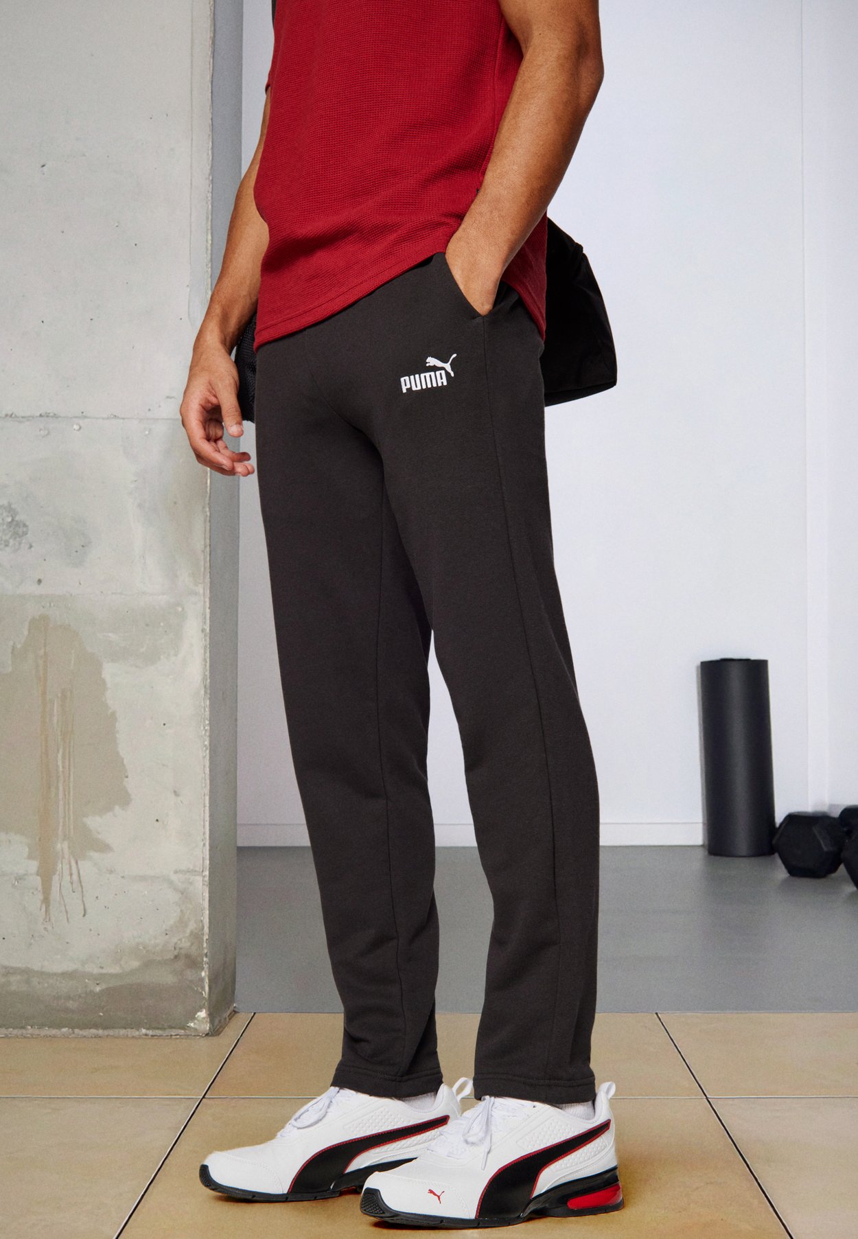 PUMA LOGO - Tracksuit bottoms - black