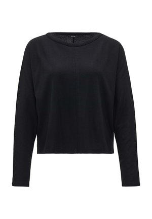 Zwarte lange mouwen top van zachte stof. Kenmerkt zich door een ronde halslijn, een losse pasvorm en een naadloos ontwerp, met minimale stikseldetails.