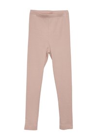 Hellrosa Leggings aus einem weichen Baumwoll-Mischgewebe. Verfügt über einen nahtlosen Bund und eine schmale Passform ohne sichtbare Muster oder Akzente.