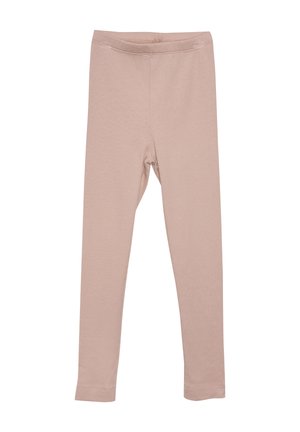 Hellrosa Leggings aus einem weichen Baumwoll-Mischgewebe. Verfügt über einen nahtlosen Bund und eine schmale Passform ohne sichtbare Muster oder Akzente.