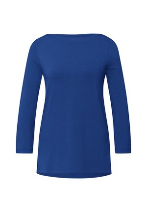 Langærmet top lavet af blåt bomuld, med en bred halsudskæring og en afslappet pasform. Glat tekstur med en lige kant forneden.