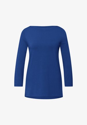 Langarmshirt gemaakt van blauwe katoen, met een brede halslijn en een ontspannen pasvorm. Gladde textuur met een rechte zoom aan de onderkant.