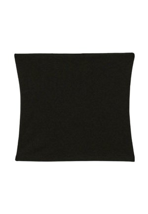 Musta suorakaiteen muotoinen kangaskaulus, jossa on sileä pinta ja ommellut reunat, suunniteltu ulkoiluun tai kylmään säähän.