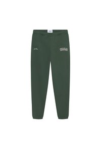 Dark green sweatpants made from a soft material, featuring an elastic waistband and cuffs, with "YALE" embroidered on the left thigh.
