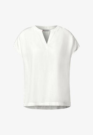 Witte blouse met korte mouwen en een V-hals, met subtiele draping. Gemaakt van lichtgewicht stof met een gladde textuur en een ontspannen pasvorm.