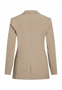 Beige blejzr se strukturovaným designem, dlouhými rukávy a jedním zadním rozventem. Vyroben z hladké tkaniny s přiléhavým střihovým stylem.