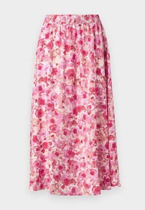 Blumen Maxi-Rock mit gerafftem Taillenbund. Verfügt über ein leuchtend pink- und cremfarbenes Blumenmuster auf leichtem Stoff.