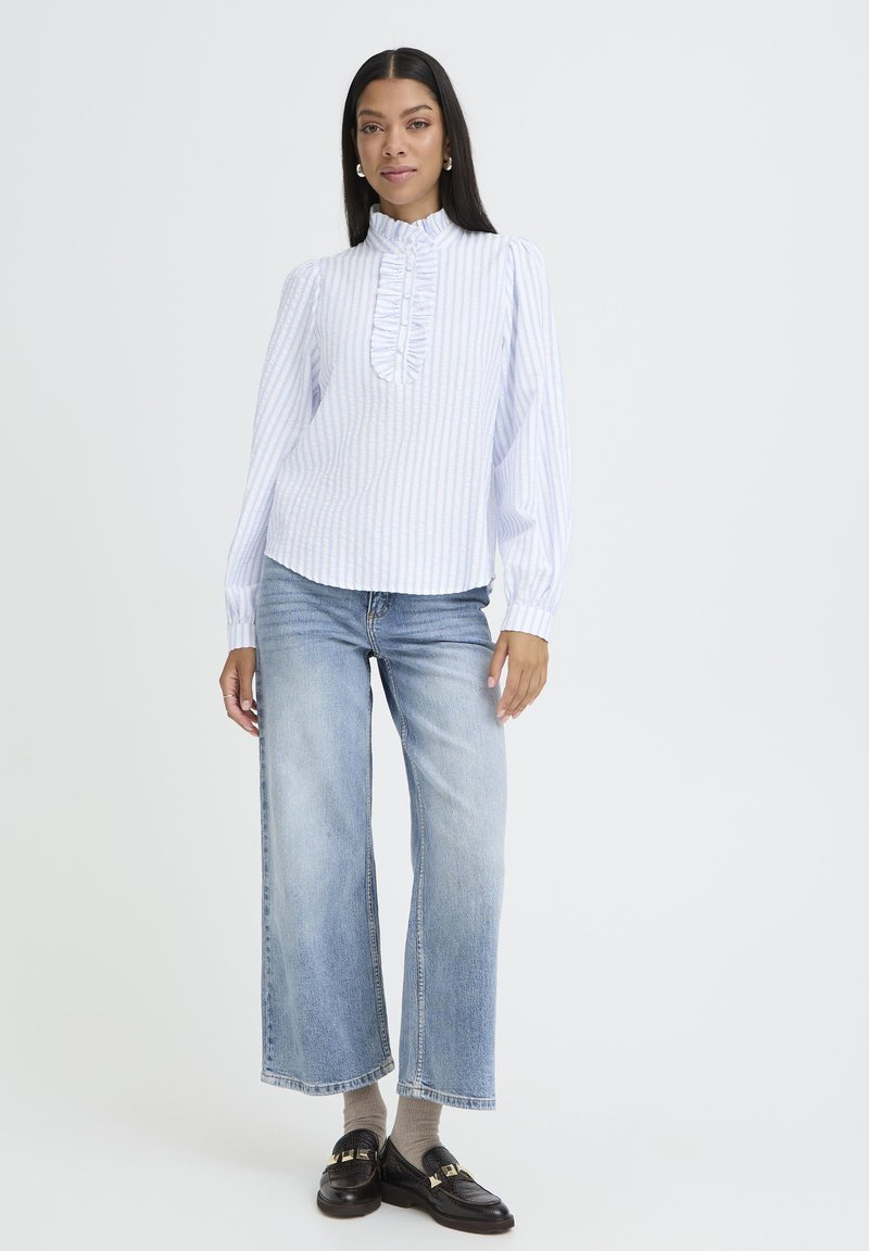 b.young BYGINETTE FRILL - Blouse - bright white blue stripe/white