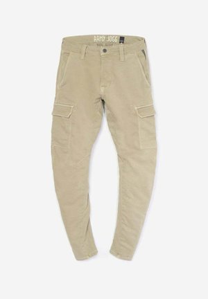 Beige joggerbroeken met een tapering fit, voorzien van zijvakken, gestikte accenten en een zachte, tekstuurlijke katoenmateriaal.