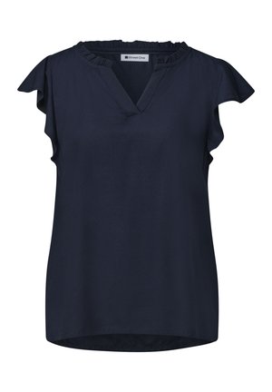 Street One, BLUSENSHIRT MIT SPLIT NECK UND VOLANT-ÄRMELN - Blouse - darkest blue