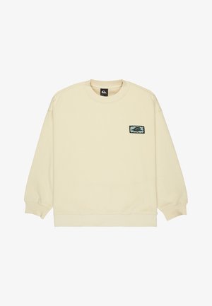 Felpa beige con maniche lunghe, scollo tondo e patch logo nero e verde sul petto a sinistra. Tessuto morbido al tatto.