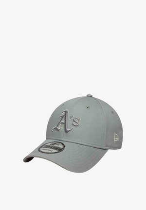 Gray adjustable baseball cap with "A's" embroidered in white on front and a New Era logo on the side.