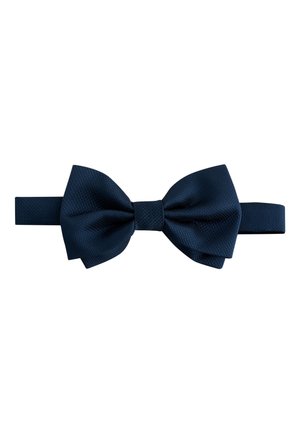 Papillon blu navy realizzato in tessuto strutturato con finitura liscia. Presenta un nodo centrale e una cinghia regolabile per una vestibilità sicura.