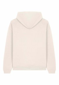 Felpa con cappuccio beige chiaro dal design semplice. Caratterizzata da una texture morbida, maniche lunghe e un orlo e polsini a coste. Vista posteriore mostrata.