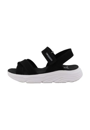 Zwarte Kappa-sandaal met verstelbare enkelband en dikke witte zool, ontworpen voor casual gebruik en comfort.