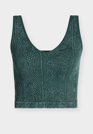 Σκούρο πράσινο cropped τοπ με φαρδιές τιράντες και υφασμένα floral και γεωμετρικά σχέδια.