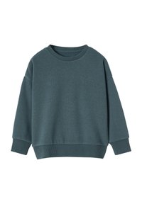 Dunkelblaues Sweatshirt mit Rundhalsausschnitt, fallenden Schultern und Rippbündchen. Hergestellt aus weichem Stoff mit lockerer Passform.