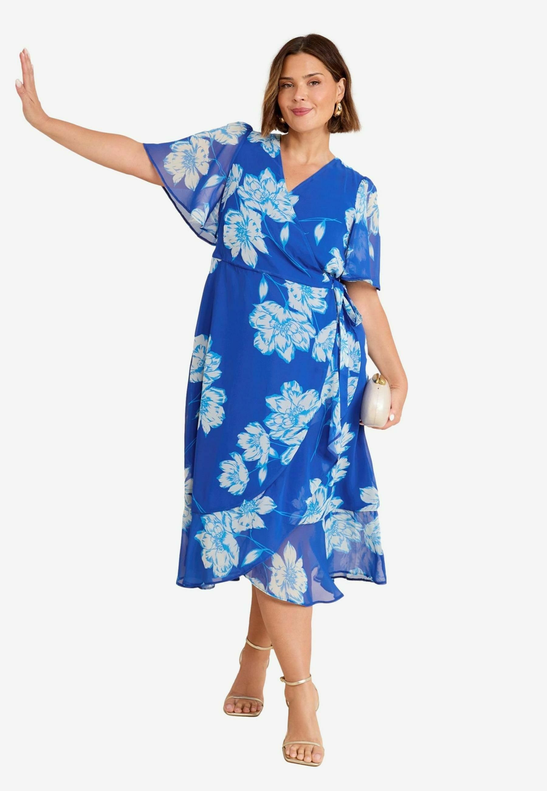 princess polly baby blue dress EVANS Plus Size Navy Blue & Green Paisley Print Wrap Dress