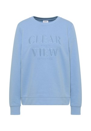 Sweat-shirt bleu clair avec un col rond côtelé et des manches longues, arborant "REFLET DES MINDS CLARIFICATIONS" brodé sur le devant.