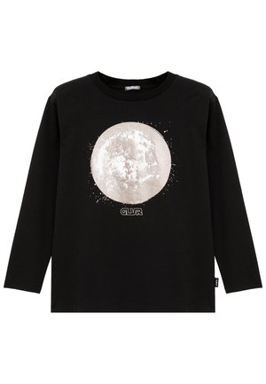 Czarna długa koszula z dużą białą grafiką księżyca na środku oraz małym napisem "GLVR" poniżej księżyca.
