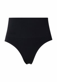 Schwarze, hochtaillierte Slips aus glattem, dehnbarem Stoff. Mit einem nahtlosen Design ohne sichtbare Muster oder Beschläge.
