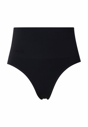 Schwarze, hochtaillierte Slips aus glattem, dehnbarem Stoff. Mit einem nahtlosen Design ohne sichtbare Muster oder Beschläge.