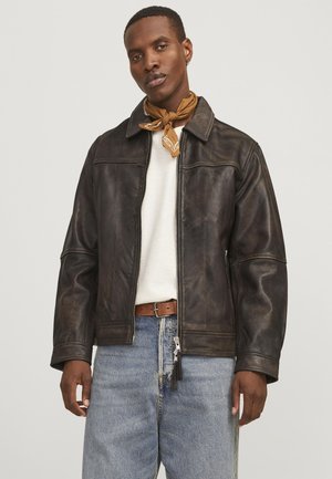 Jack & Jones, Leather jacket - chocolate brown