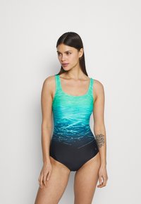 LASCANA - SWIMSUIT - Fürdőruha - black/green Miniatűr kép 1