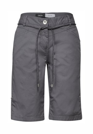 Grijze shorts van lichtgewicht stof met een verstelbare koordsluiting in de taille, een sluiting met voorknop en discreet zijzakken.