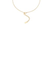 Guld kæde halskæde med et delikat linkdesign, justerbar lås og et lille rektangulært mærke.