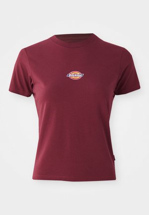 Bordoo lühikeste varrukatega T-särk, mis on valmistatud puuvillast, ümmarguse kaelusega ja väikese mitmevärvilise "Dickies" logoga rinna kohal.