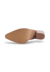 Semelle de chaussure à talons hauts marron avec une surface lisse, légère pointe arrondie et épais talon carré. Motif texturé au bas.