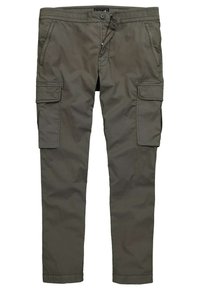 Oliivivihreät cargo-housut, jotka on valmistettu kevyestä kankaasta. Housuissa on kaksi sivutaskua ja kaksi cargo-taskua, sekä vetoketjukiinnitys ja nappikiinnitys.