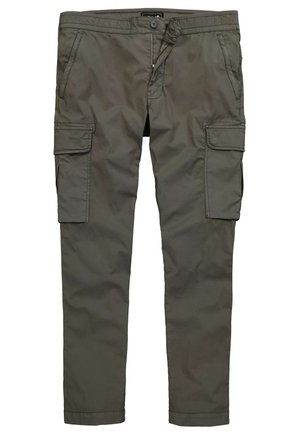 Oliivivihreät cargo-housut, jotka on valmistettu kevyestä kankaasta. Housuissa on kaksi sivutaskua ja kaksi cargo-taskua, sekä vetoketjukiinnitys ja nappikiinnitys.