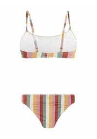 Prúžkovaný bikiny top a spodná časť v pastelových farbách, s nastaviteľnými ramienkami, mäkkou tkaninou a logom na boku spodnej časti bikín.