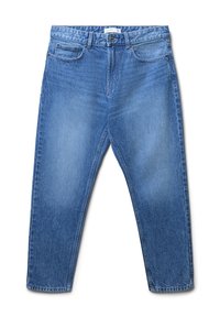 Jeans in denim azzurro chiaro con vestibilità rilassata, design a cinque tasche e vita solida con accessori in metallo. Tessuto morbido e testurizzato.