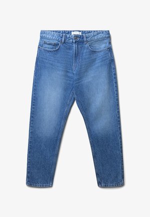 Jeans in denim azzurro chiaro con vestibilità rilassata, design a cinque tasche e vita solida con accessori in metallo. Tessuto morbido e testurizzato.