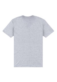 Szara bawełniana koszulka T-shirt, z krótkimi rękawami, okrągłym dekoltem, o gładkiej fakturze. Brak widocznych wzorów lub logo, charakteryzująca się prostym, minimalistycznym designem.