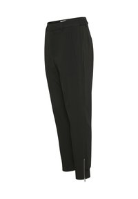 Pantaloni neri con una texture liscia, design affusolato, tasche laterali e dettaglio con zip all'orlo. Vita elasticizzata per il massimo comfort.