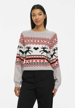 VILA, CHRISTMAS JUMPER VIHOLIDAY ROUND NECK - Pullover - light grey melange